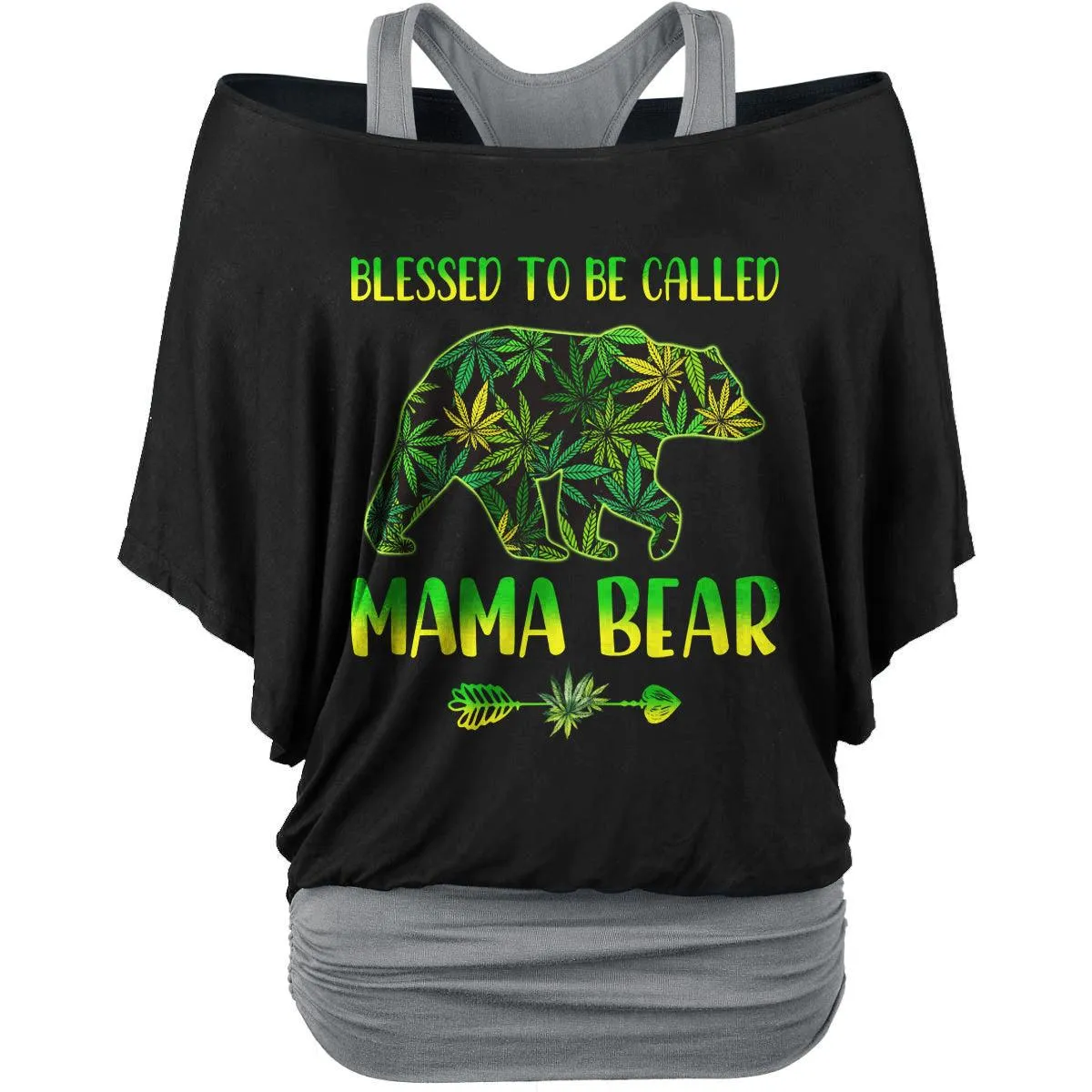 2 in 1 Cannabis Mama Bear Mother's Day Women Loose Dolman Sleeve Shirt