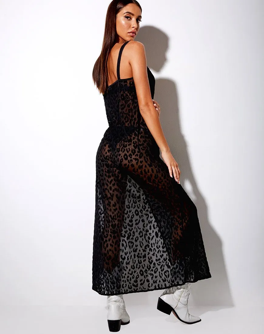 Batis Maxi Dress in Animal Black Net