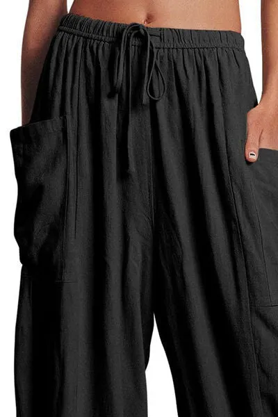 Beachy Pocketed Drawstring Wide Leg Pants