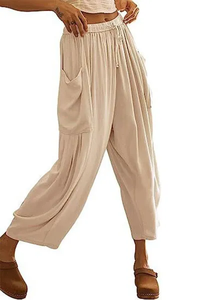 Beachy Pocketed Drawstring Wide Leg Pants