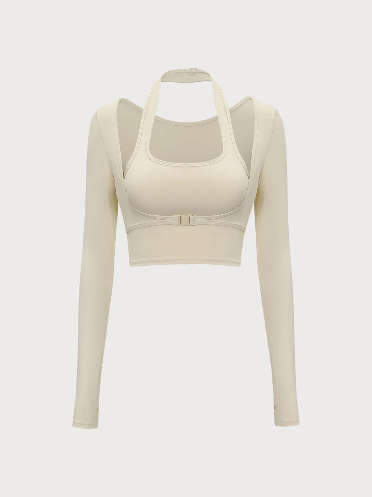 Beige Halter Long Sleeve Top