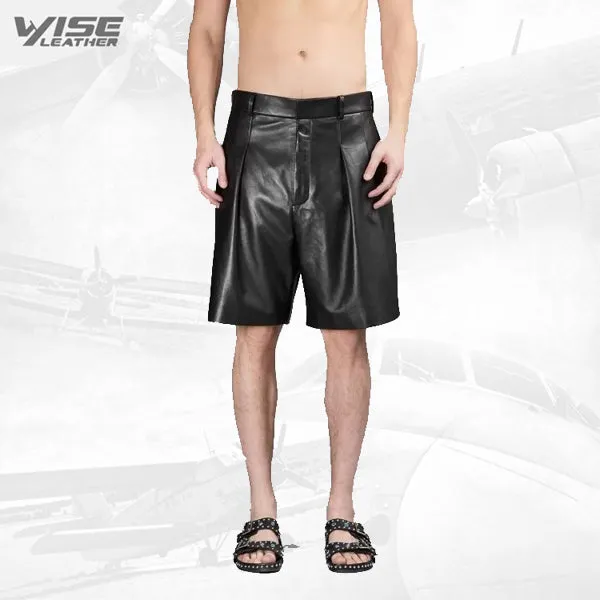 Bermuda Style Black Leather Mens Shorts for Winter