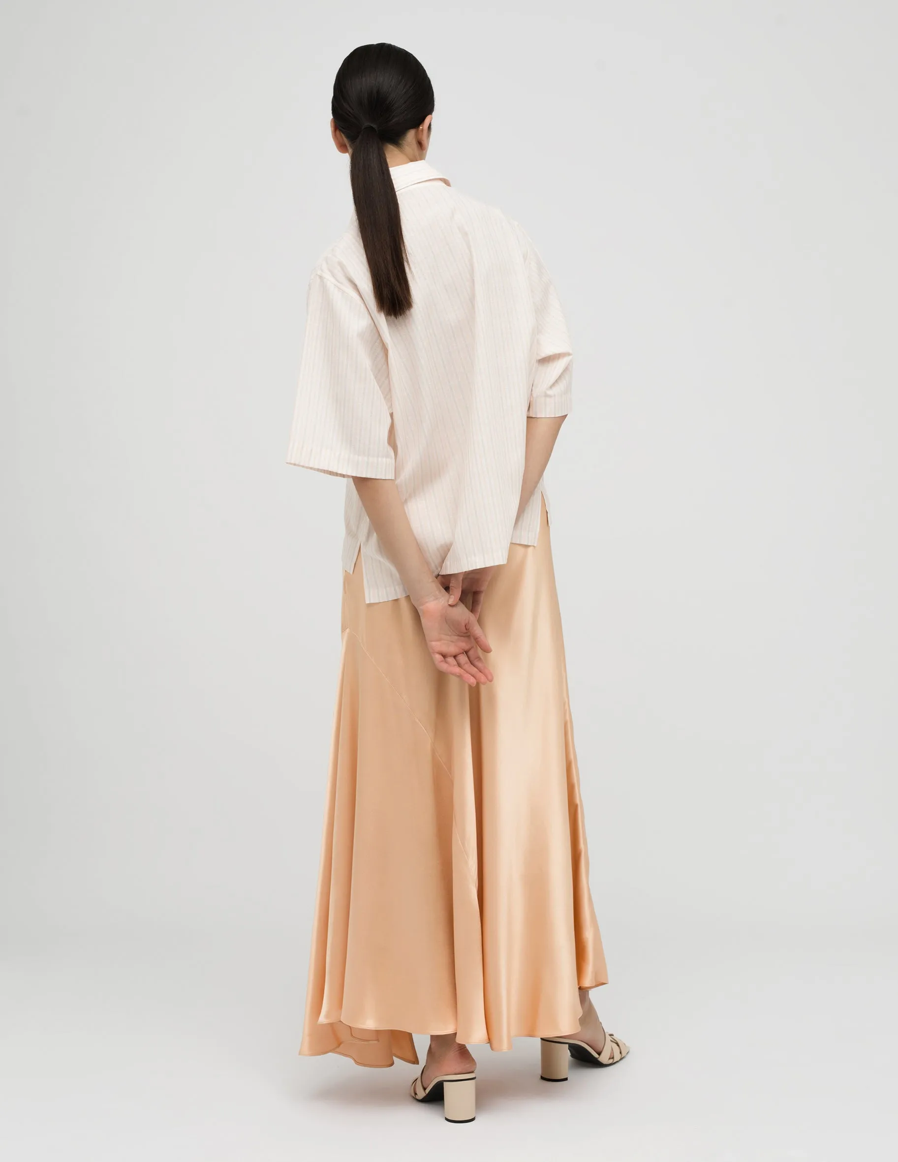 Bias-cut Asymmetrical Silky Peach Skirt