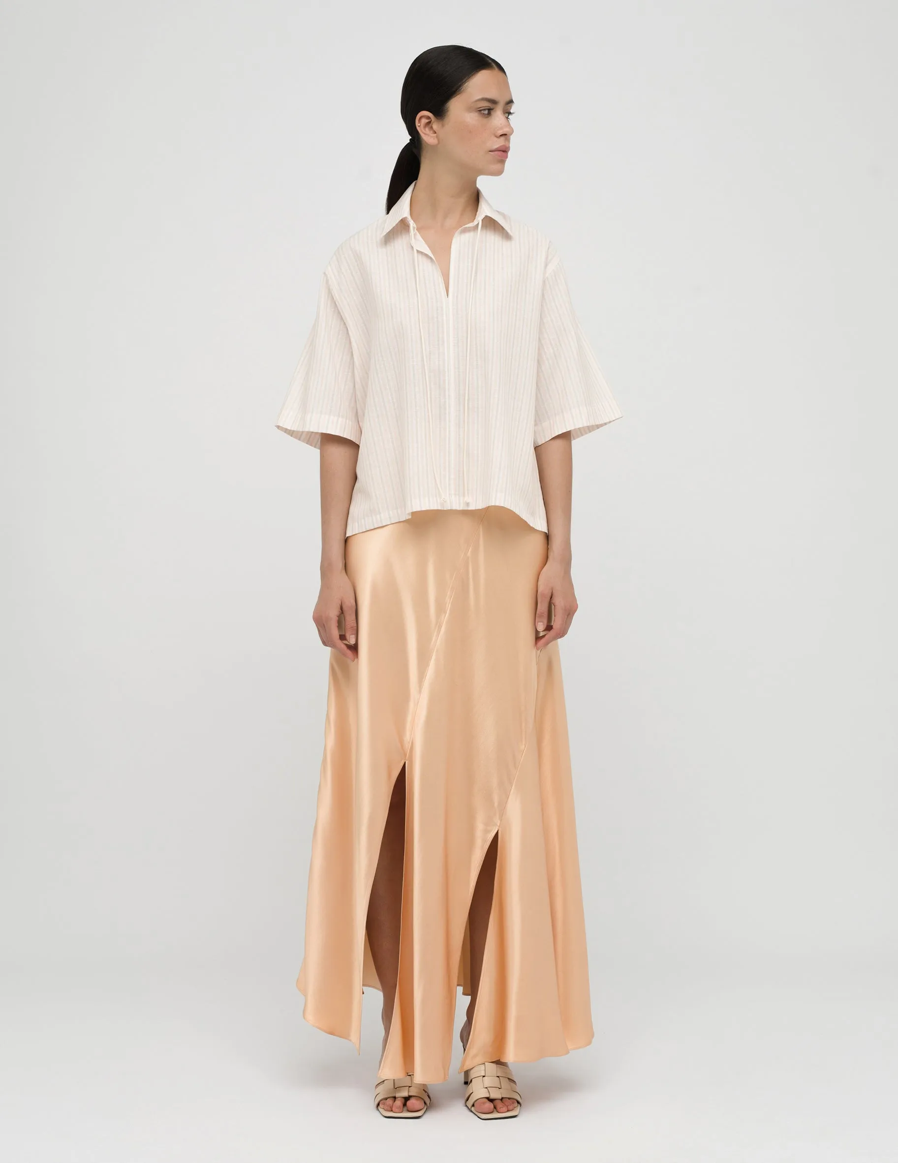 Bias-cut Asymmetrical Silky Peach Skirt