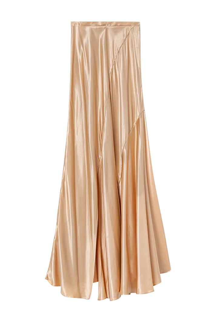 Bias-cut Asymmetrical Silky Peach Skirt