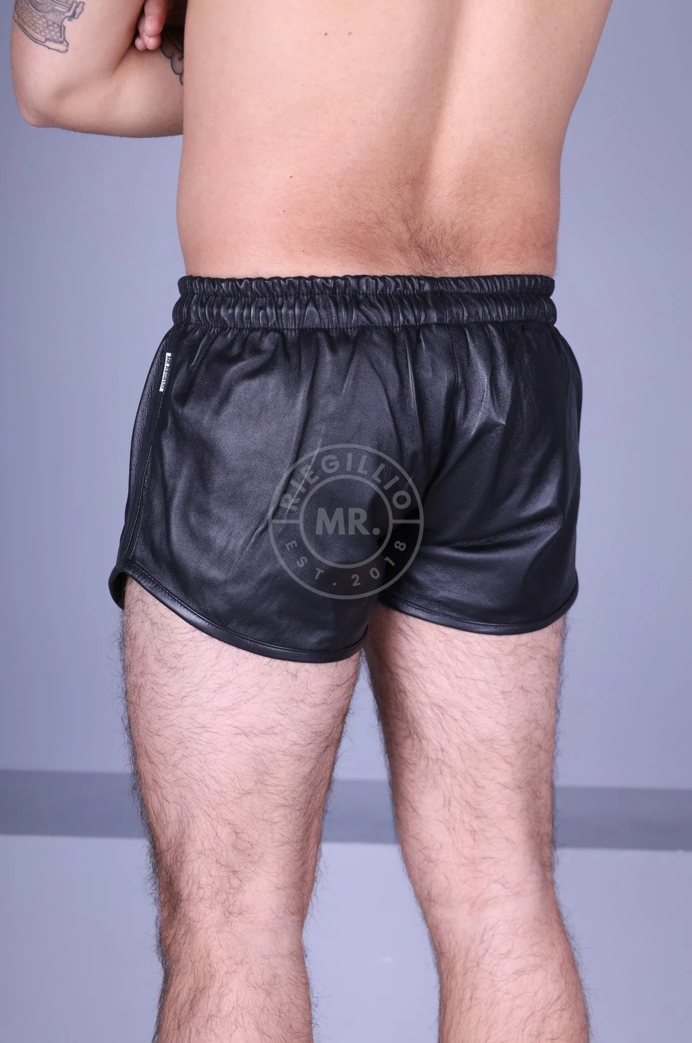 Black Leather Mini Short - BLACK STRIPE