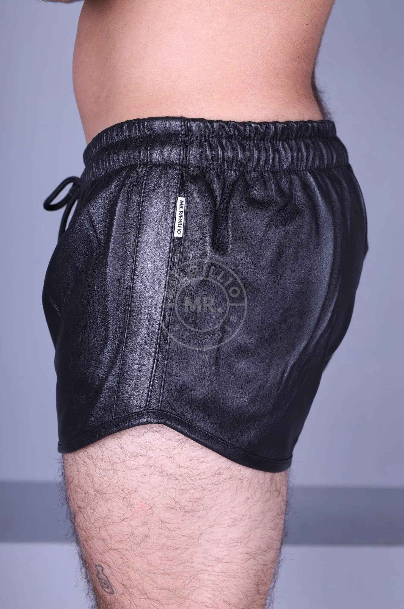 Black Leather Mini Short - BLACK STRIPE