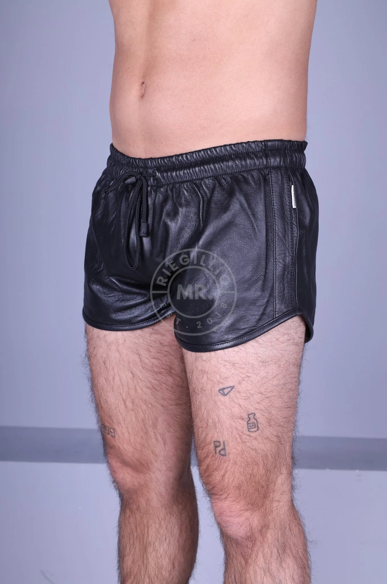 Black Leather Mini Short - BLACK STRIPE