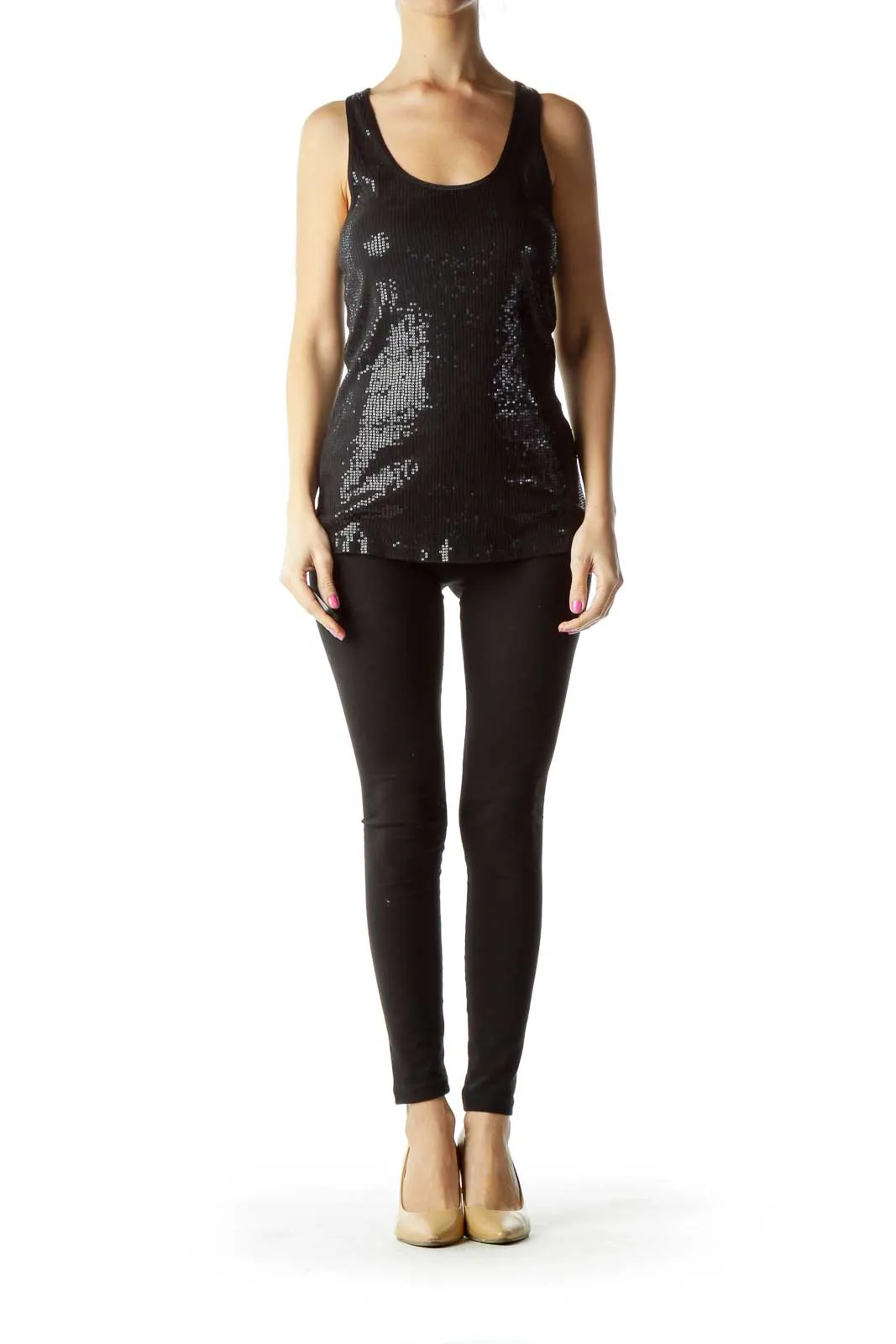 Black Sequined Racer-Back Tank