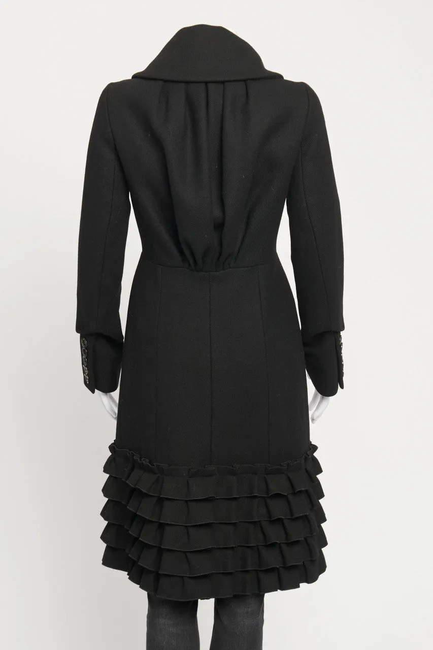 Black Wool Ruffle Preowned Dress Coat