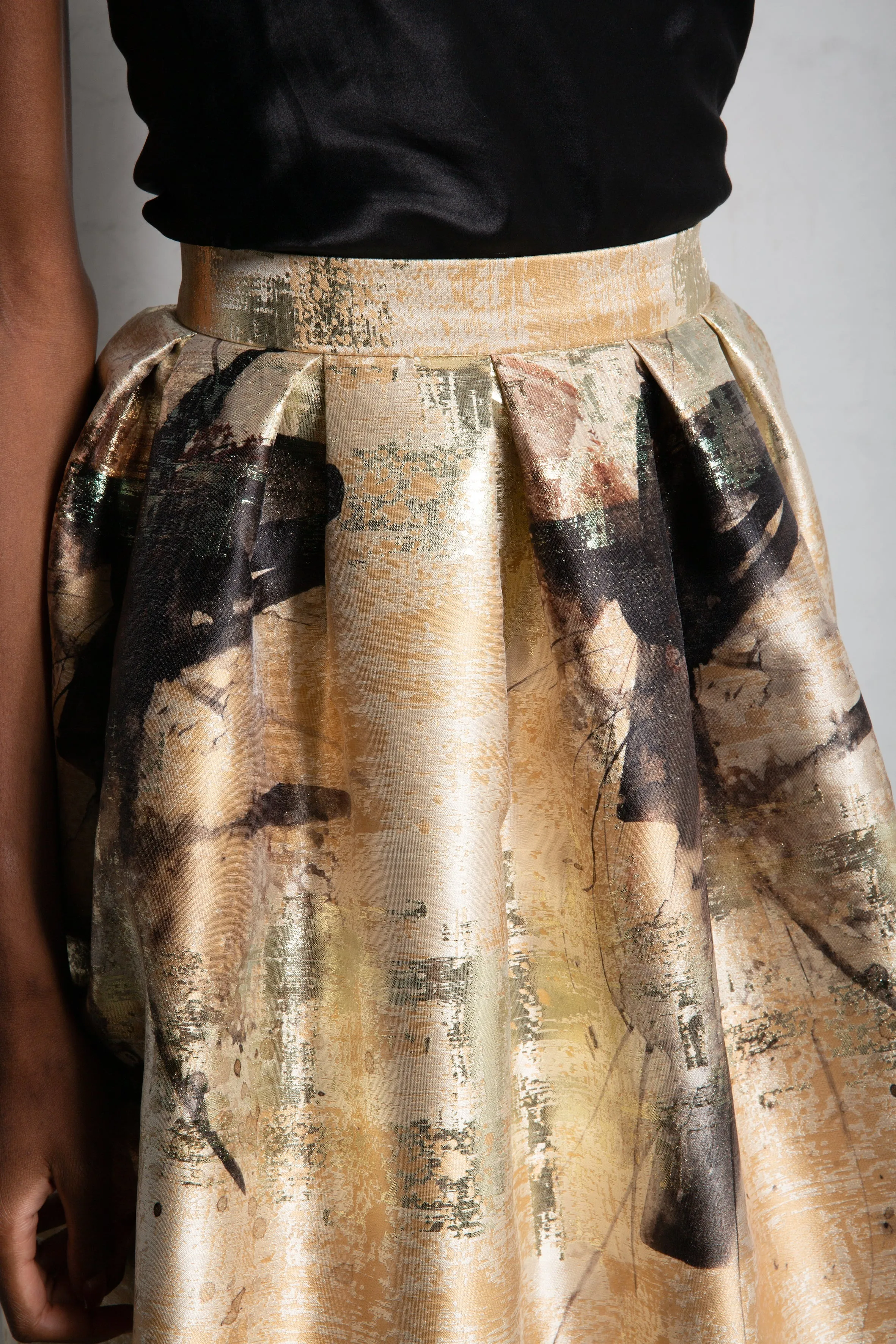 Bouffant Silk Midi Skirt - Gold/Black