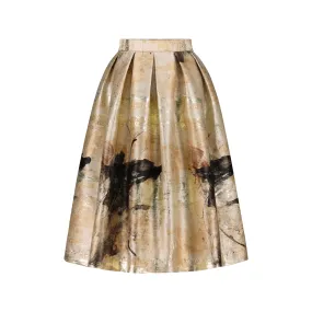 Bouffant Silk Midi Skirt - Gold/Black