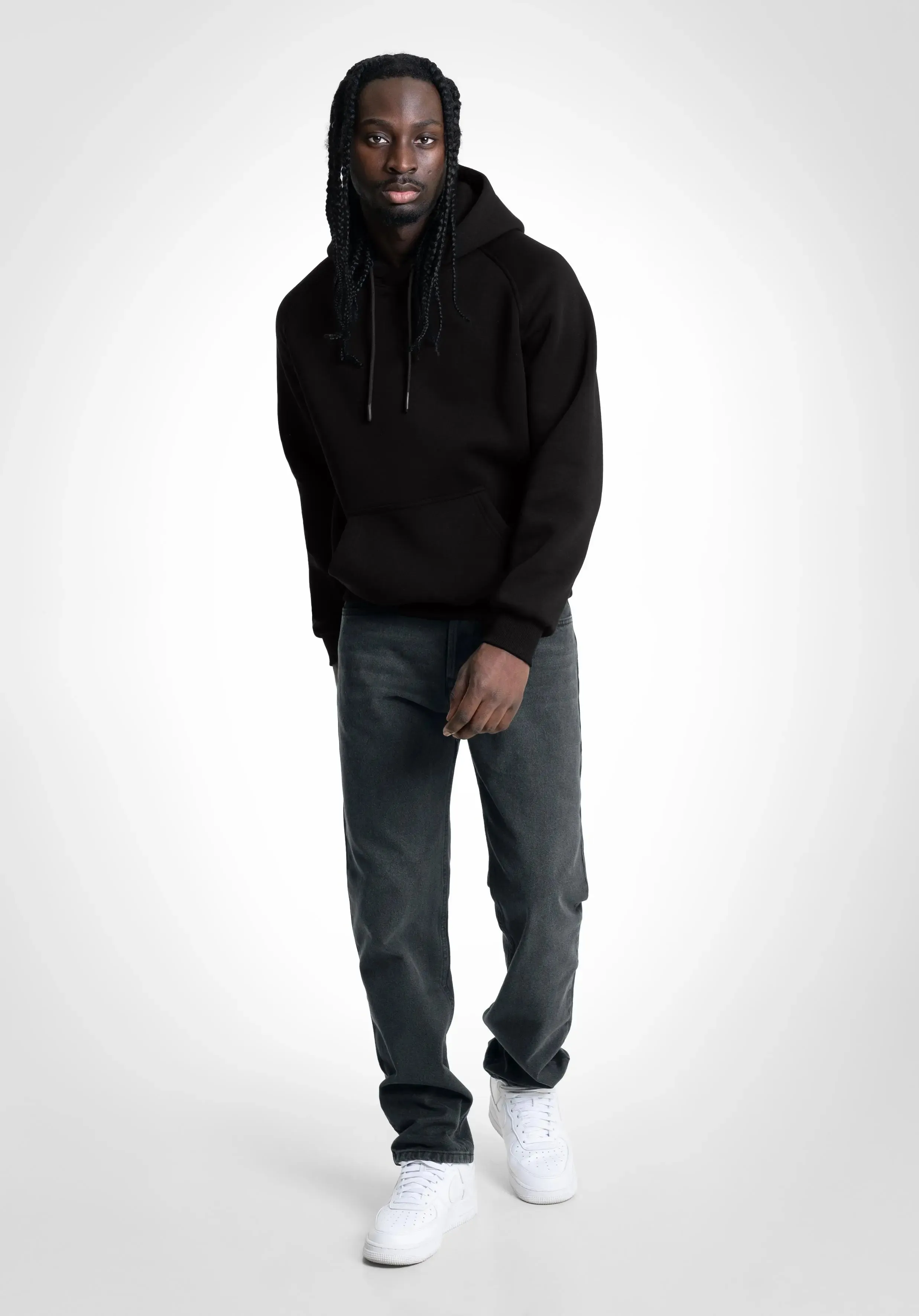 Boxy Raglan Hoodie - Black