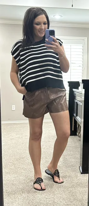 Brown Faux Leather Shorts