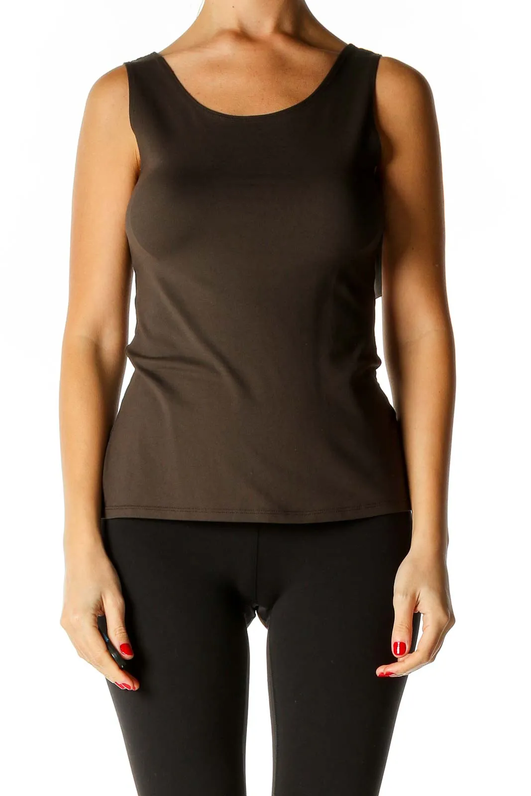 Brown Solid Casual Tank Top