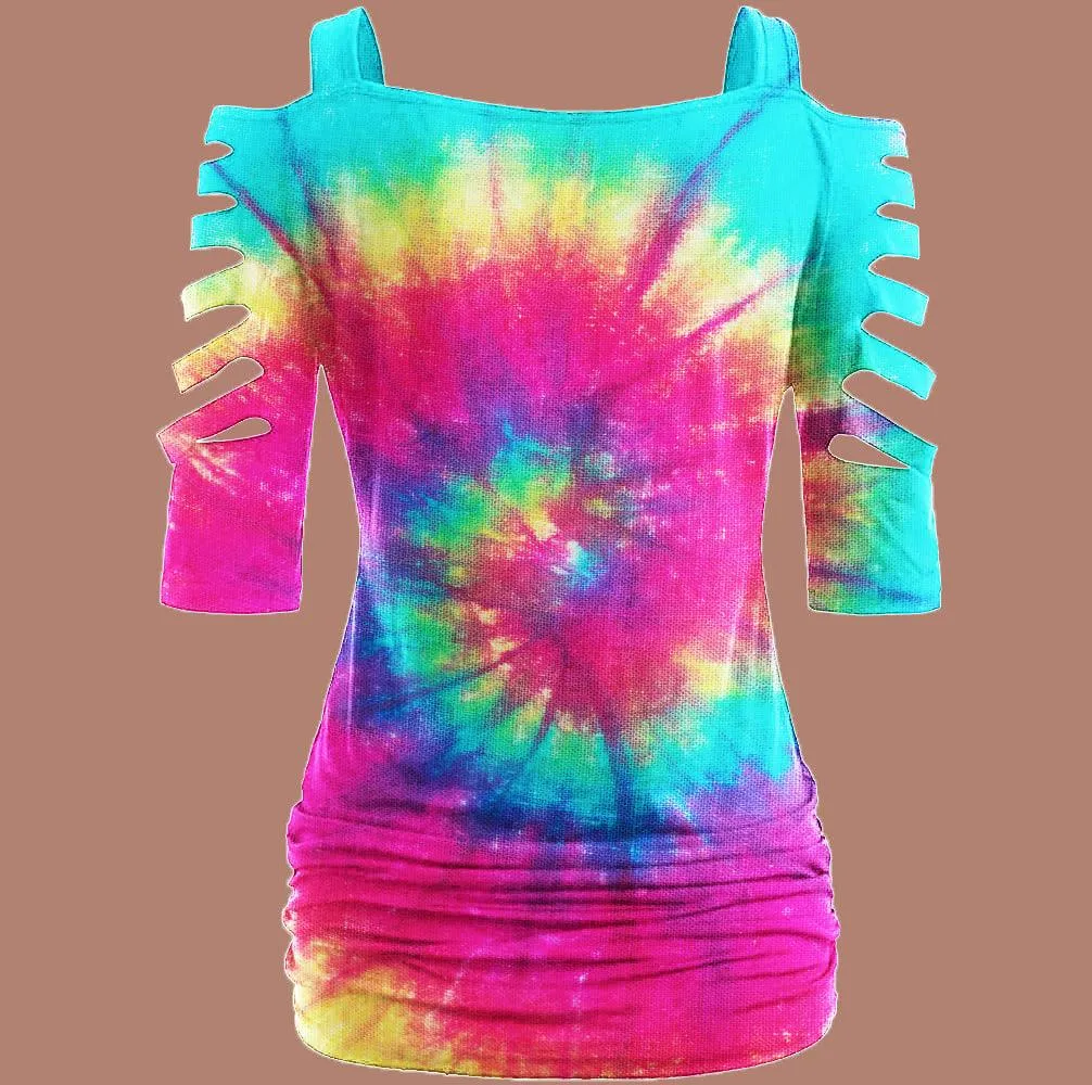 Canabis TieDye Hollow Cut Out T-shirt for Women