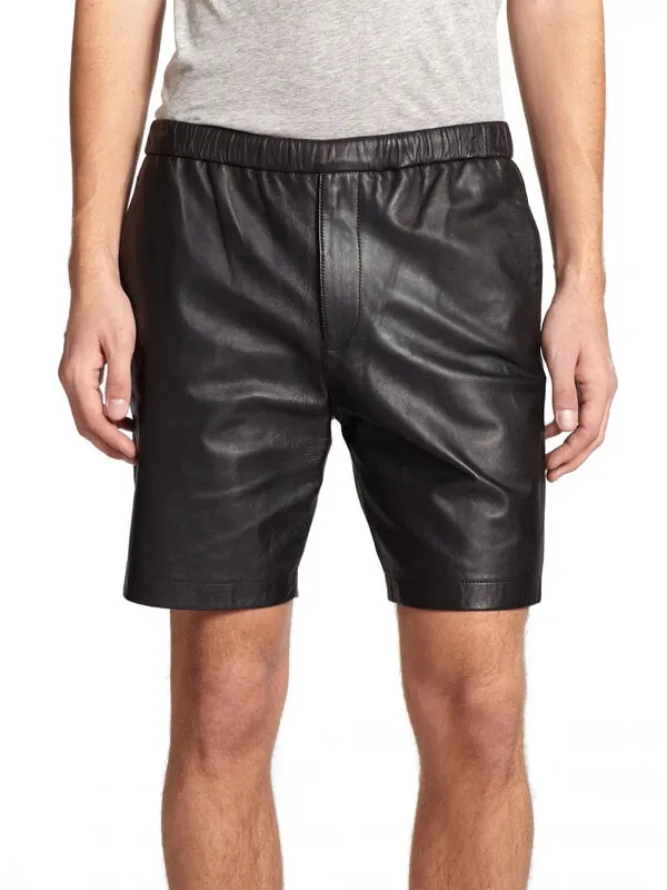 Classic Black Leather Shorts for Men