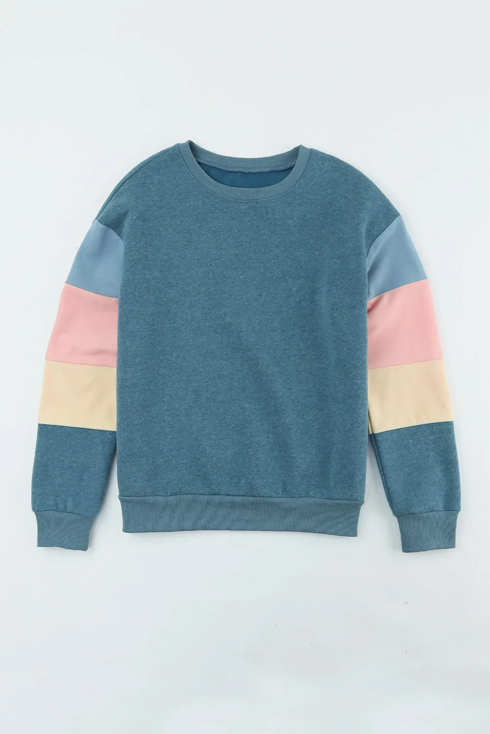 Color Block Round Neck Long Sleeve Sweatshirt