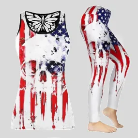 Combo Skull Flag Tank Top   Leggings Outfit For Women