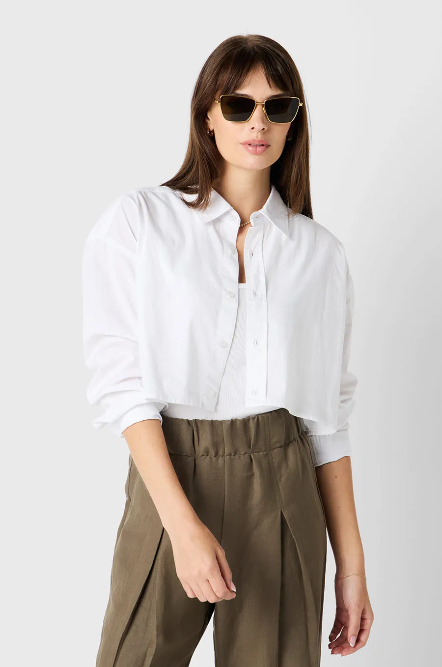 CROPPED BOXY BUTTON UP IN WHITE POPLIN