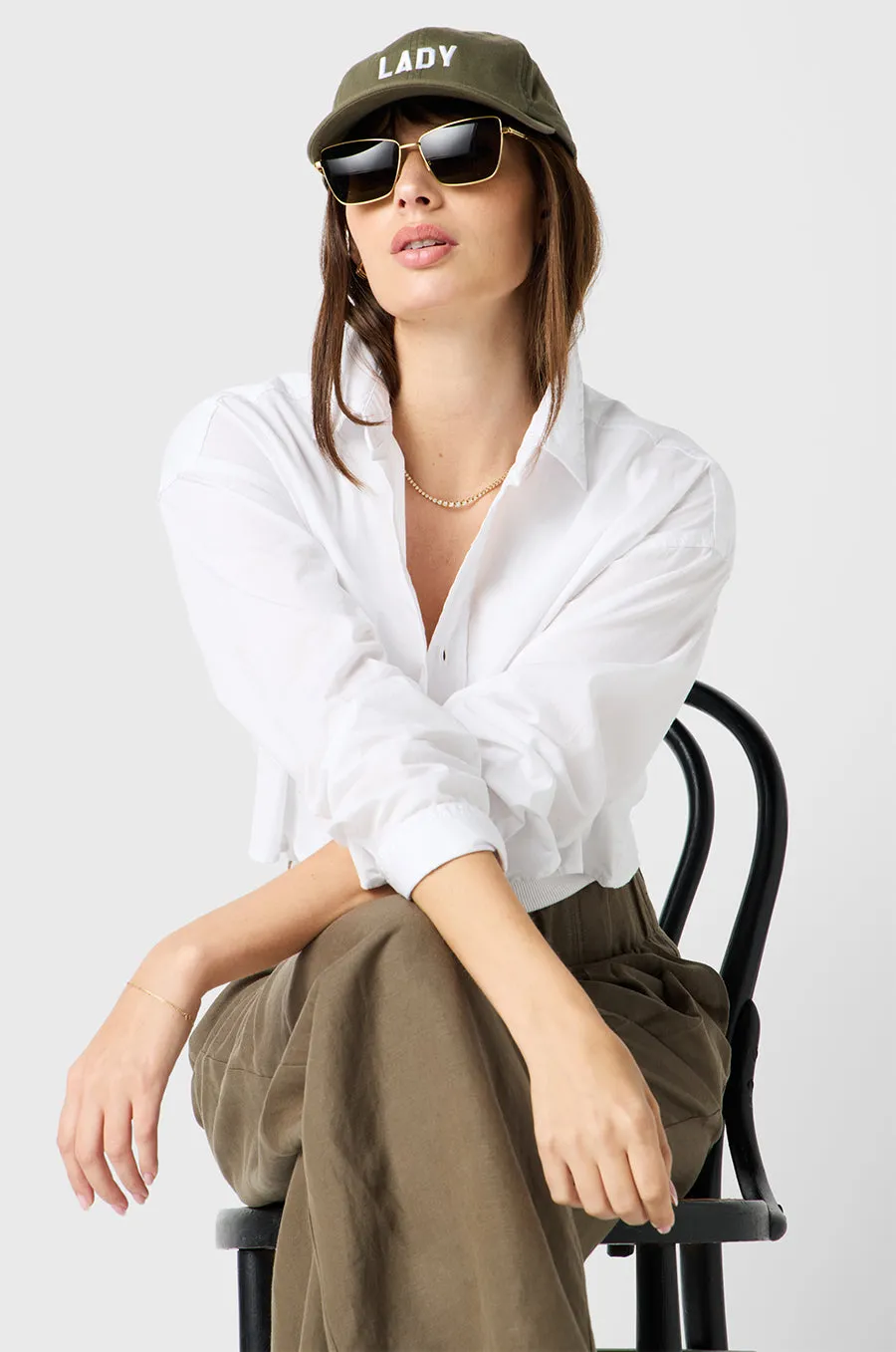 CROPPED BOXY BUTTON UP IN WHITE POPLIN