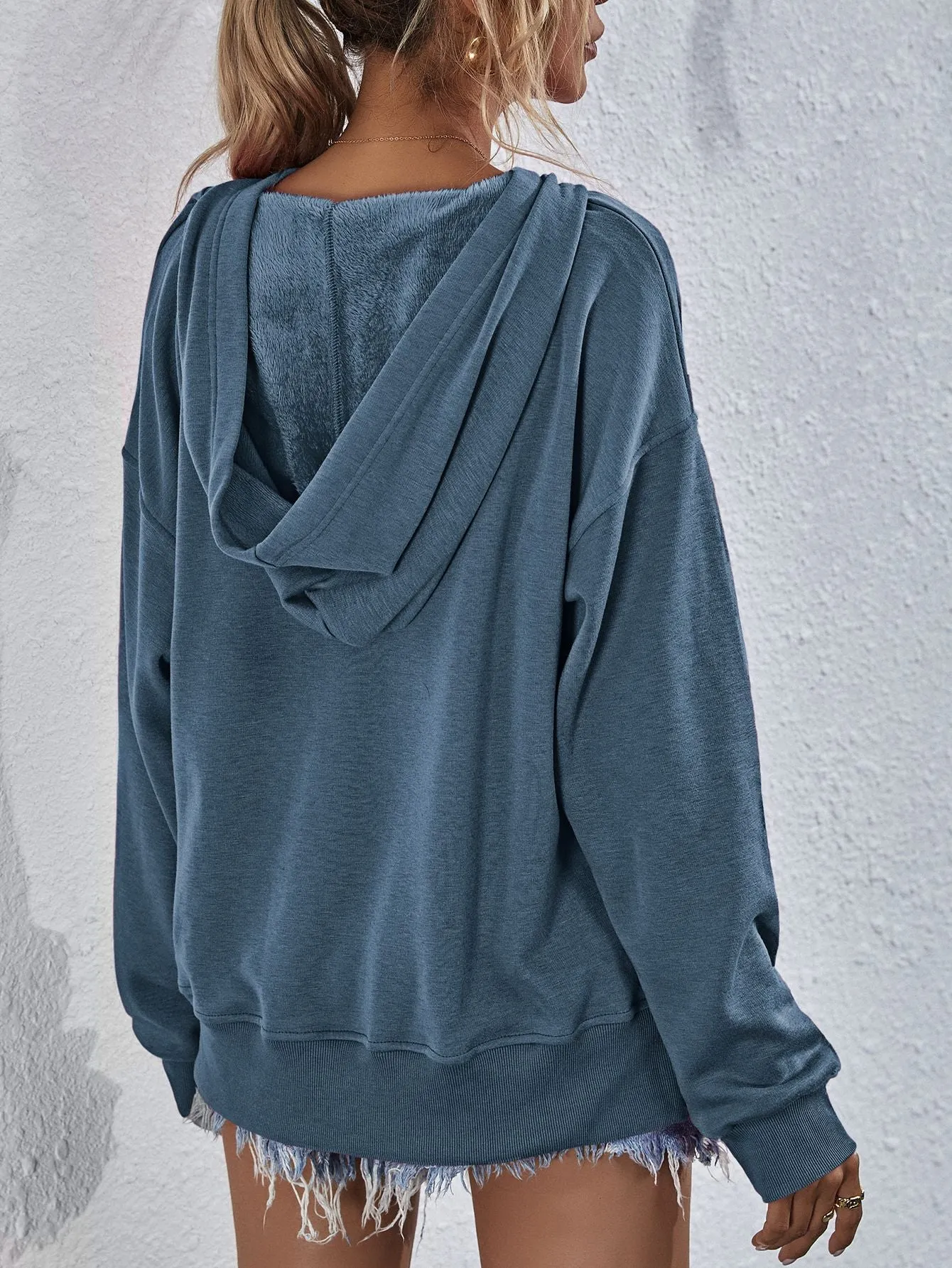 Dropped Shoulder Slit Hoodie