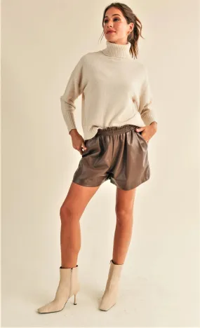 Faux Leather Shorts-ChocolateJP154