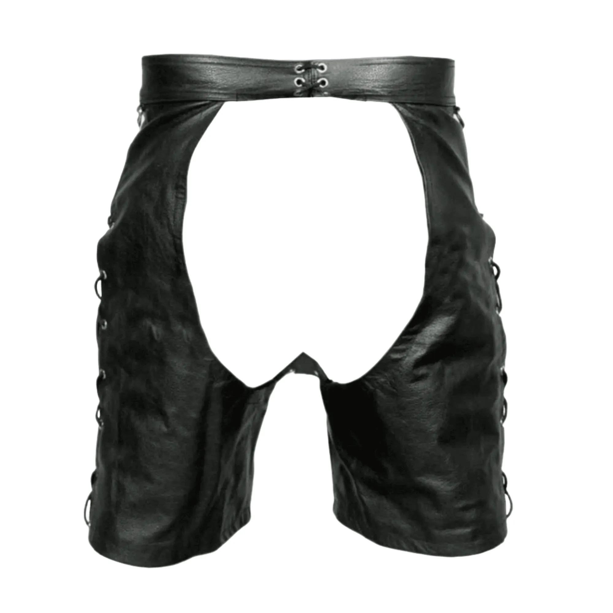 Fetish Wear Mens Black Leather Bondage Shorts