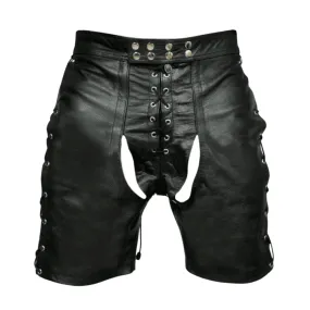 Fetish Wear Mens Black Leather Bondage Shorts