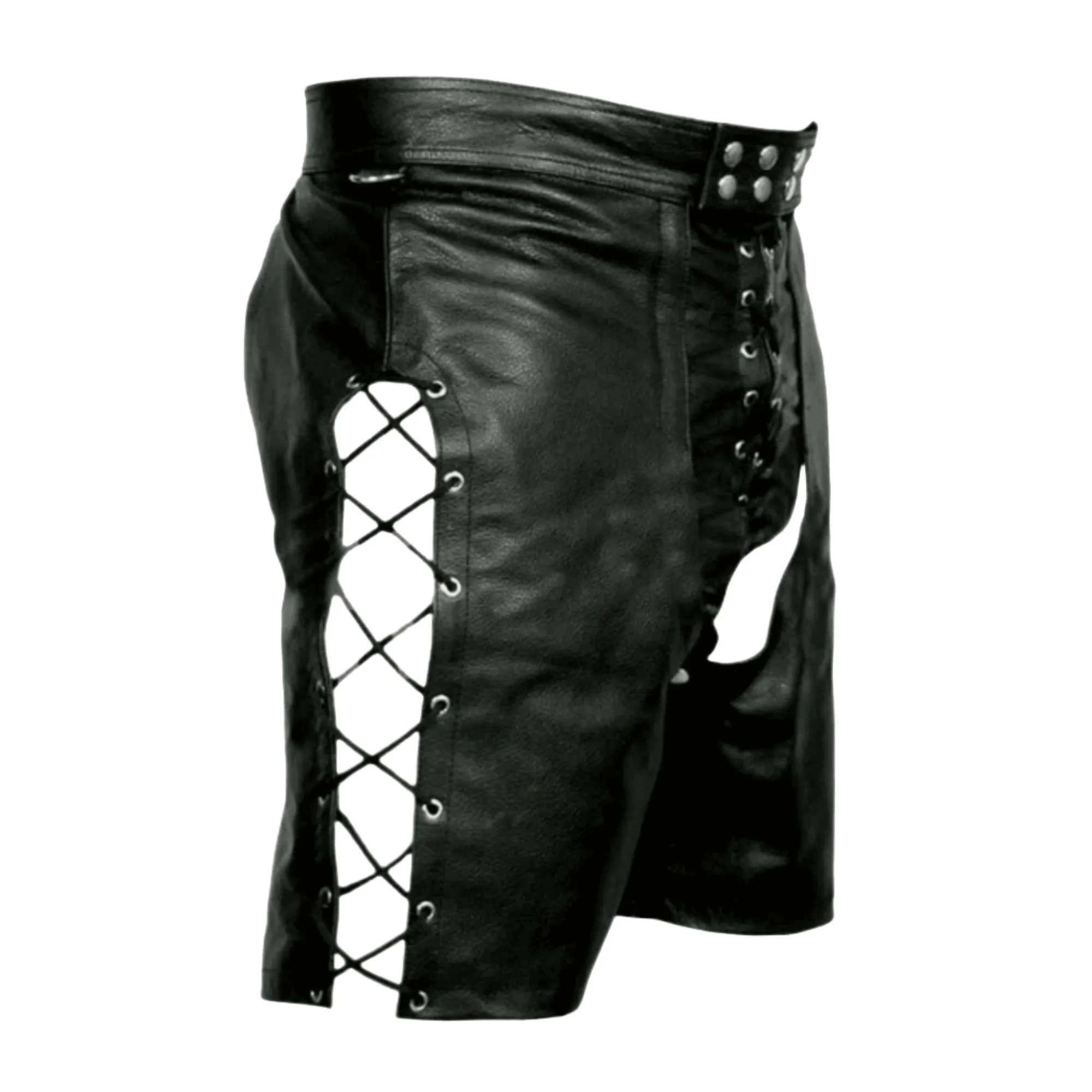 Fetish Wear Mens Black Leather Bondage Shorts