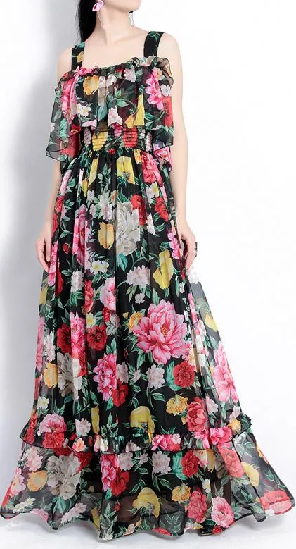 Floral-Print Silk Chiffon Maxi Dress