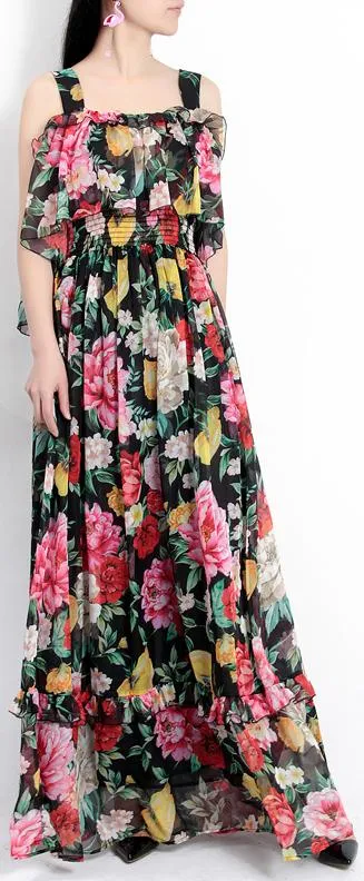 Floral-Print Silk Chiffon Maxi Dress