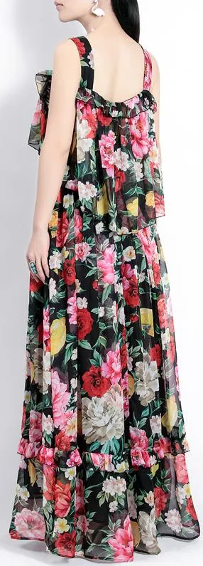 Floral-Print Silk Chiffon Maxi Dress