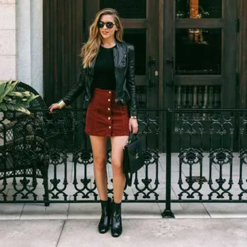 Front Button Up High Waisted Mini Suede Skirt