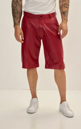 Genuine Lambskin Leather Shorts - Red