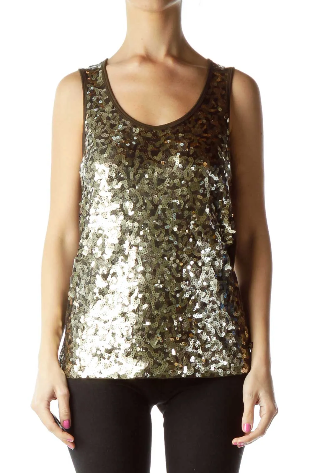 Gold Brown Sequined Tank Top