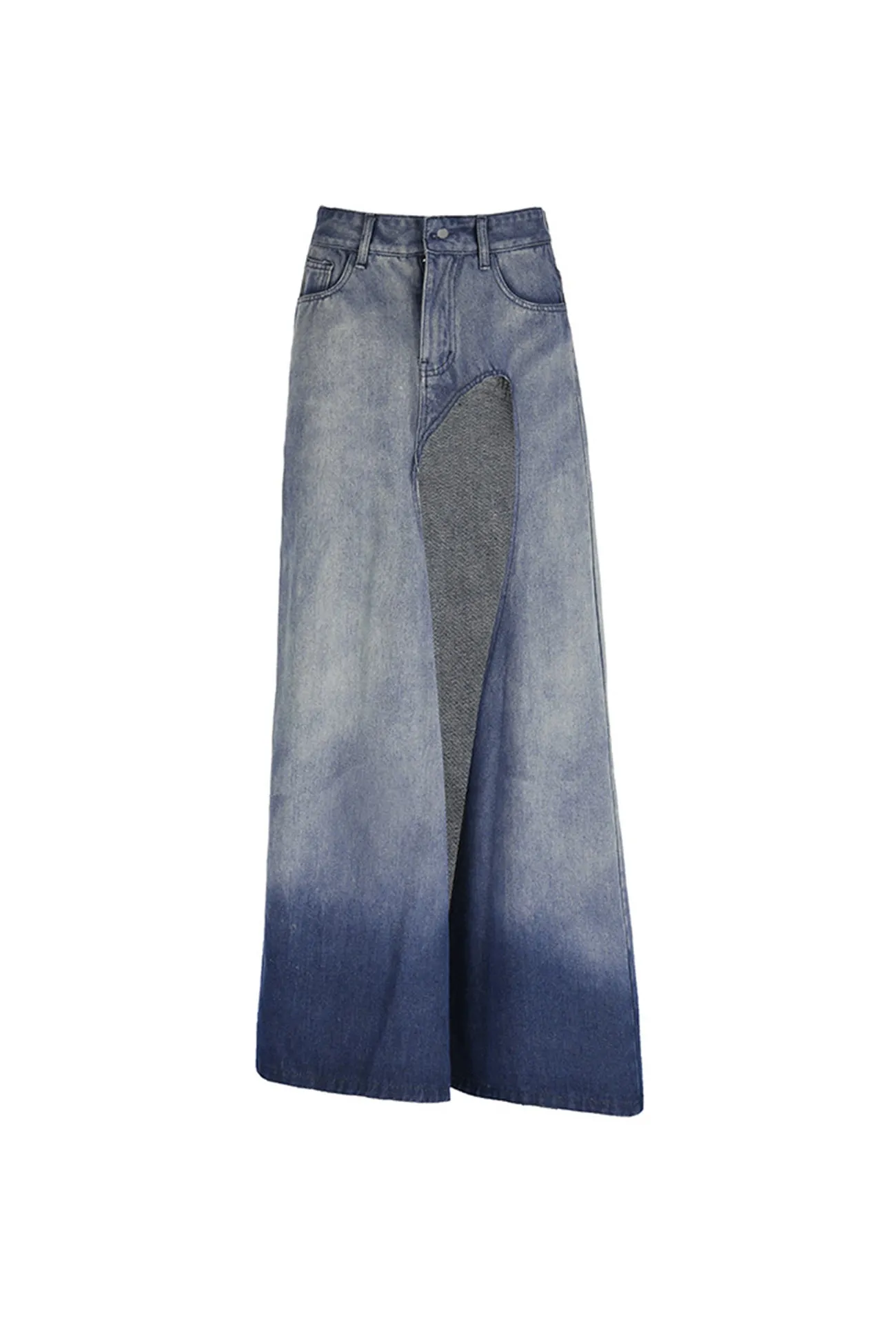 Gradient Low-waisted Irregular High Slit Denim Skirt