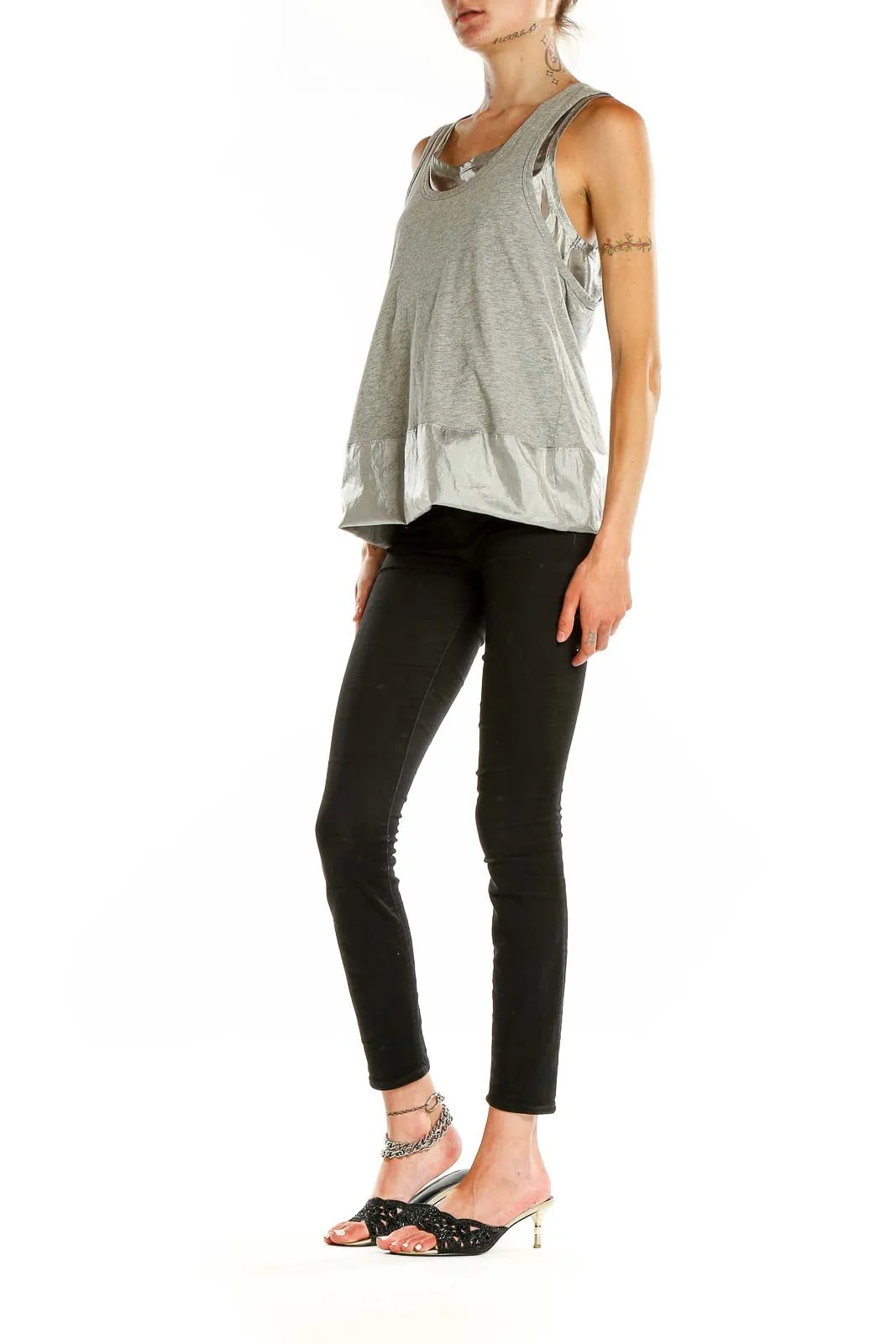 Gray Metallic-Trimmed Tank Top