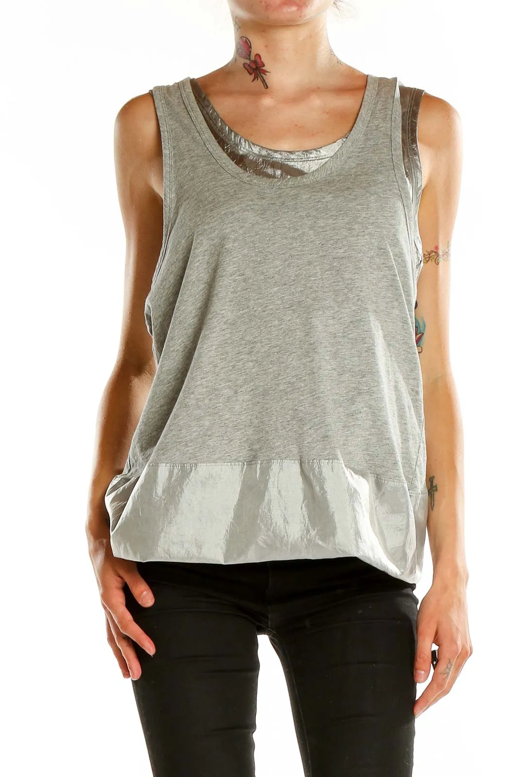 Gray Metallic-Trimmed Tank Top