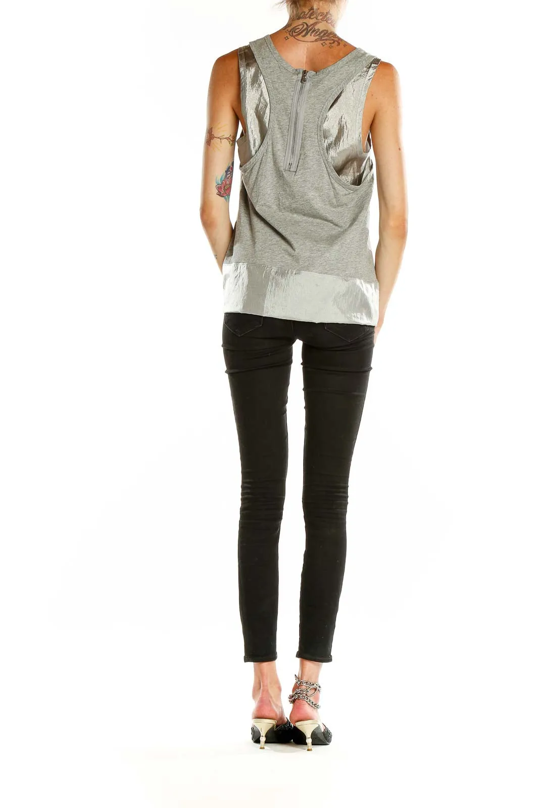 Gray Metallic-Trimmed Tank Top