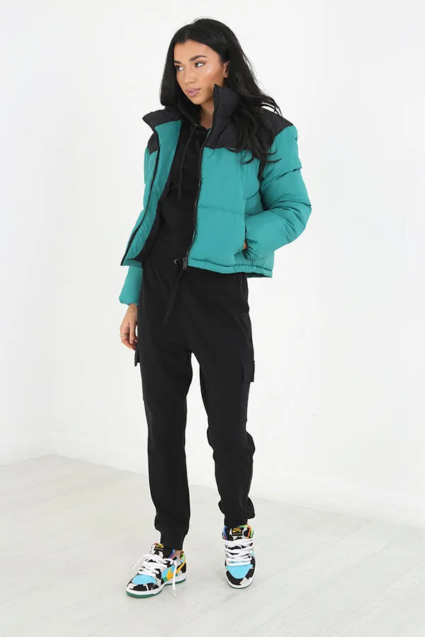 JADE COLOUR BLOCK HIGH NECK ZIP THROUGH JACKET