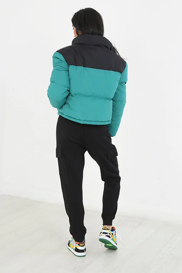 JADE COLOUR BLOCK HIGH NECK ZIP THROUGH JACKET