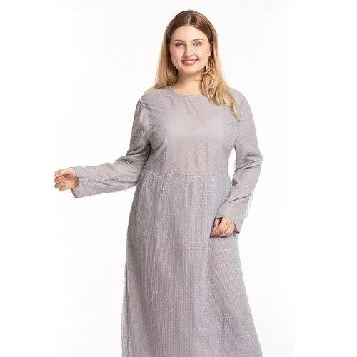 Kaftan O-Neck Long Sleeve Dot Mesh Elegant Maxi Dress