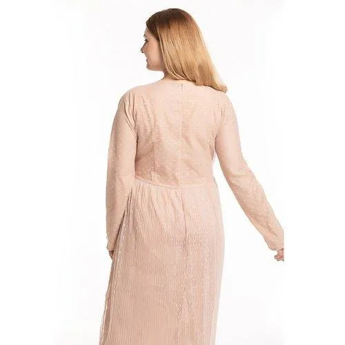 Kaftan O-Neck Long Sleeve Dot Mesh Elegant Maxi Dress