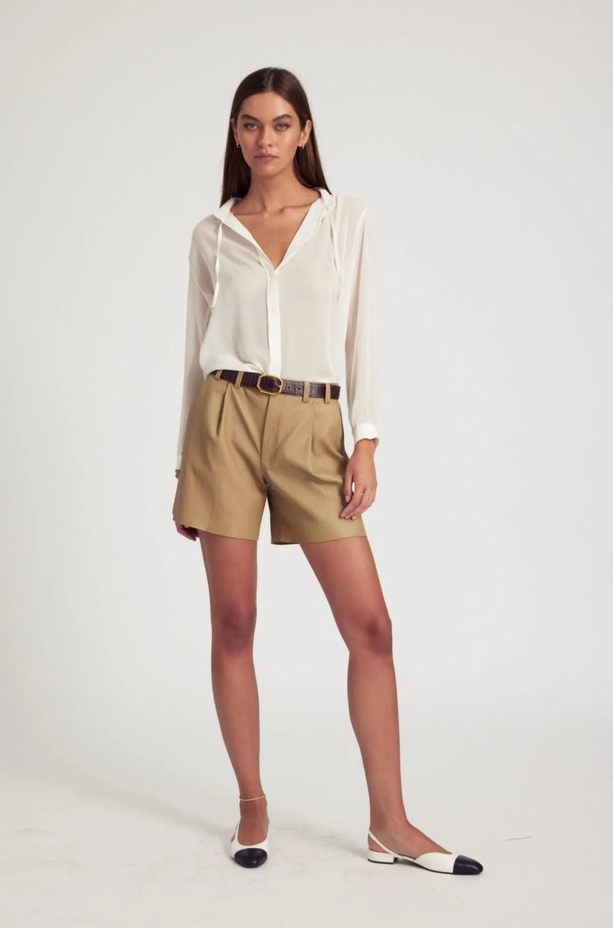 Khaki Leather Trouser Shorts