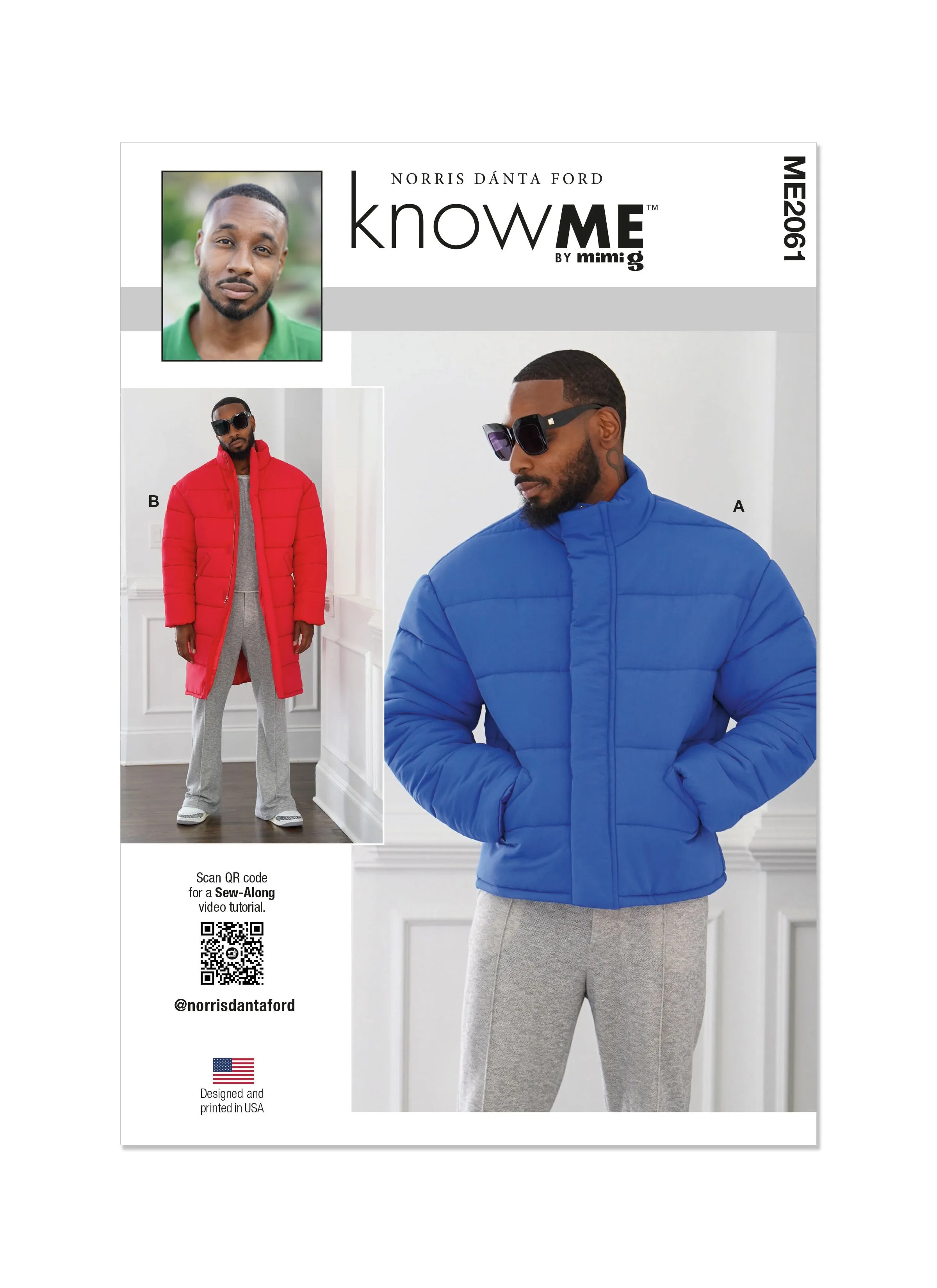 Know Me sewing pattern 2061 Men's Puffer Coat by Norris Dánta Ford