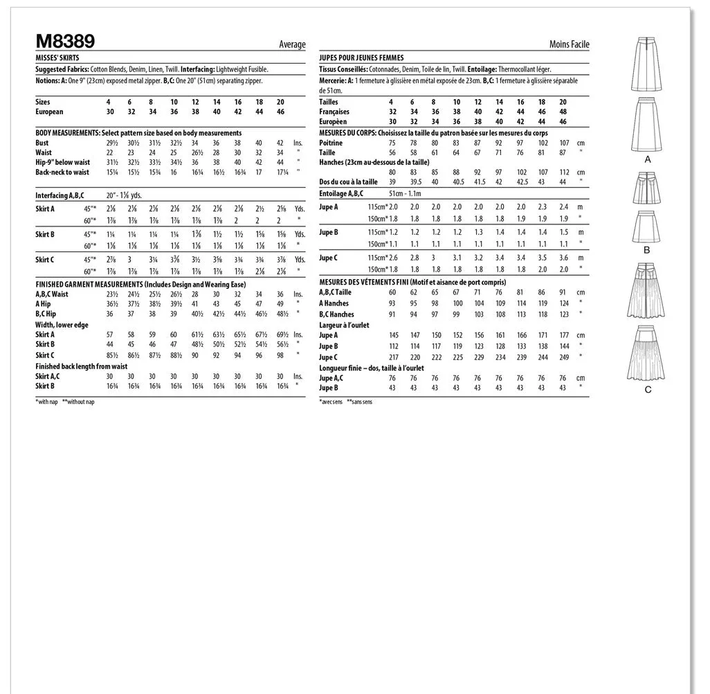 M8389 Misses' Skirts