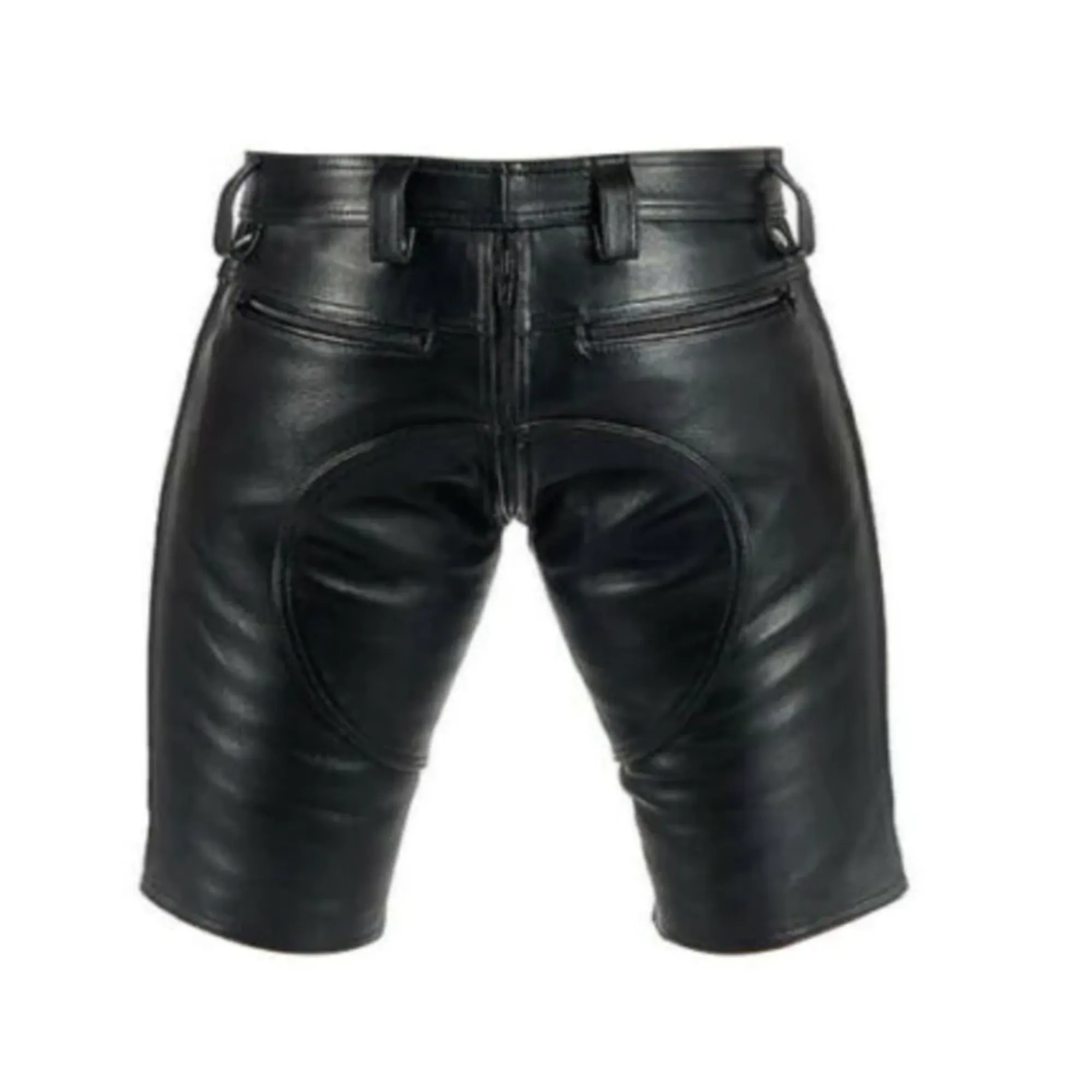 Mens Black Leather Shorts with Double Zipper