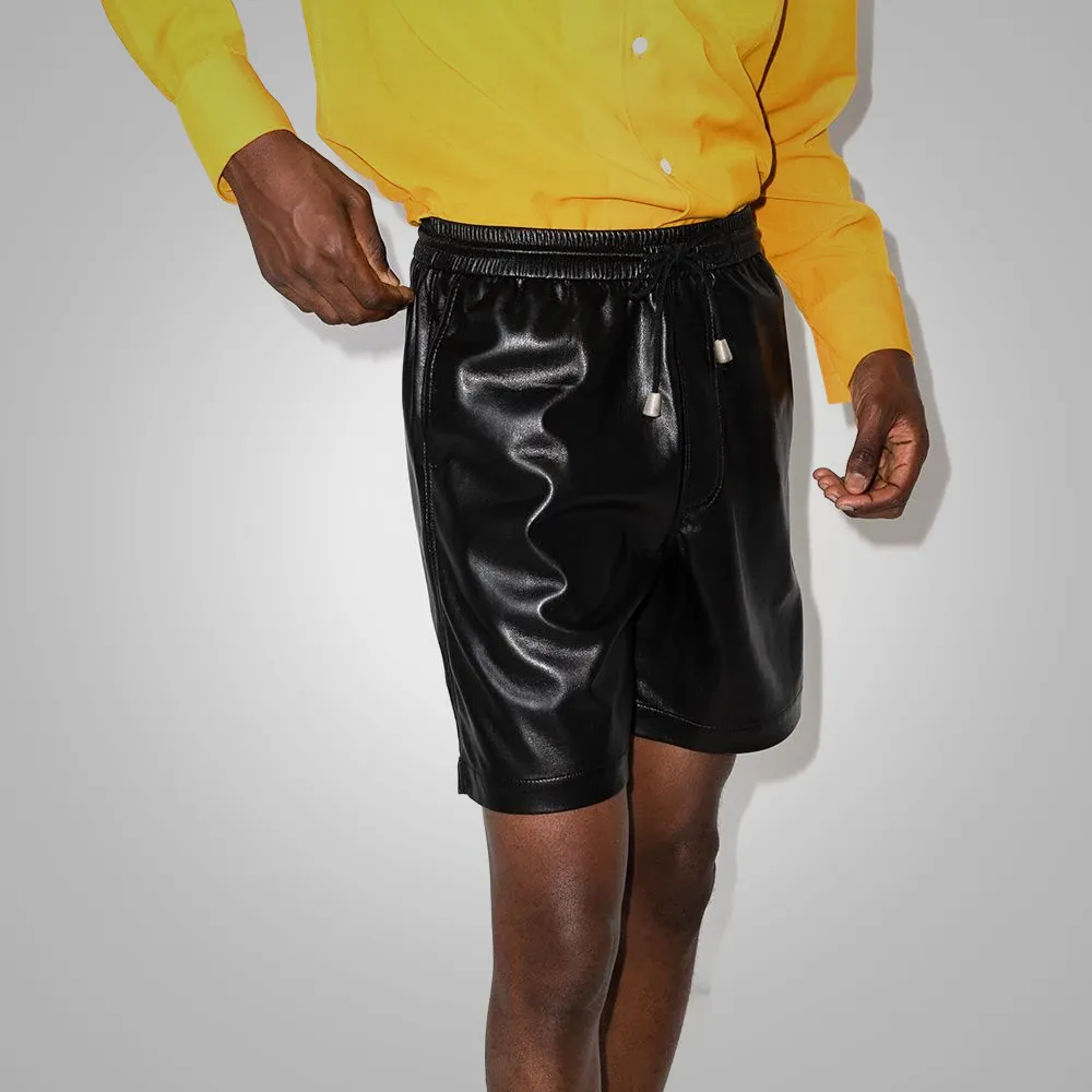 New Black Mens Lambskin Leather Shorts