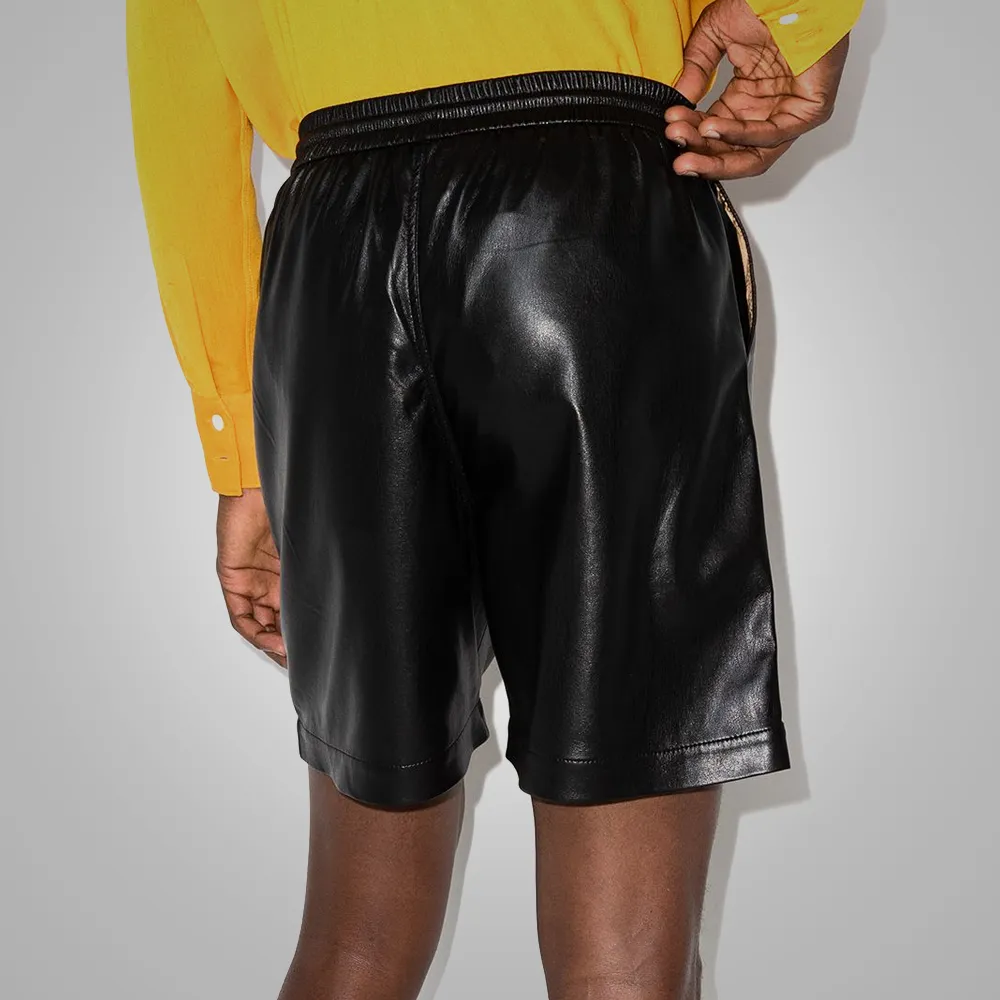 New Black Mens Lambskin Leather Shorts